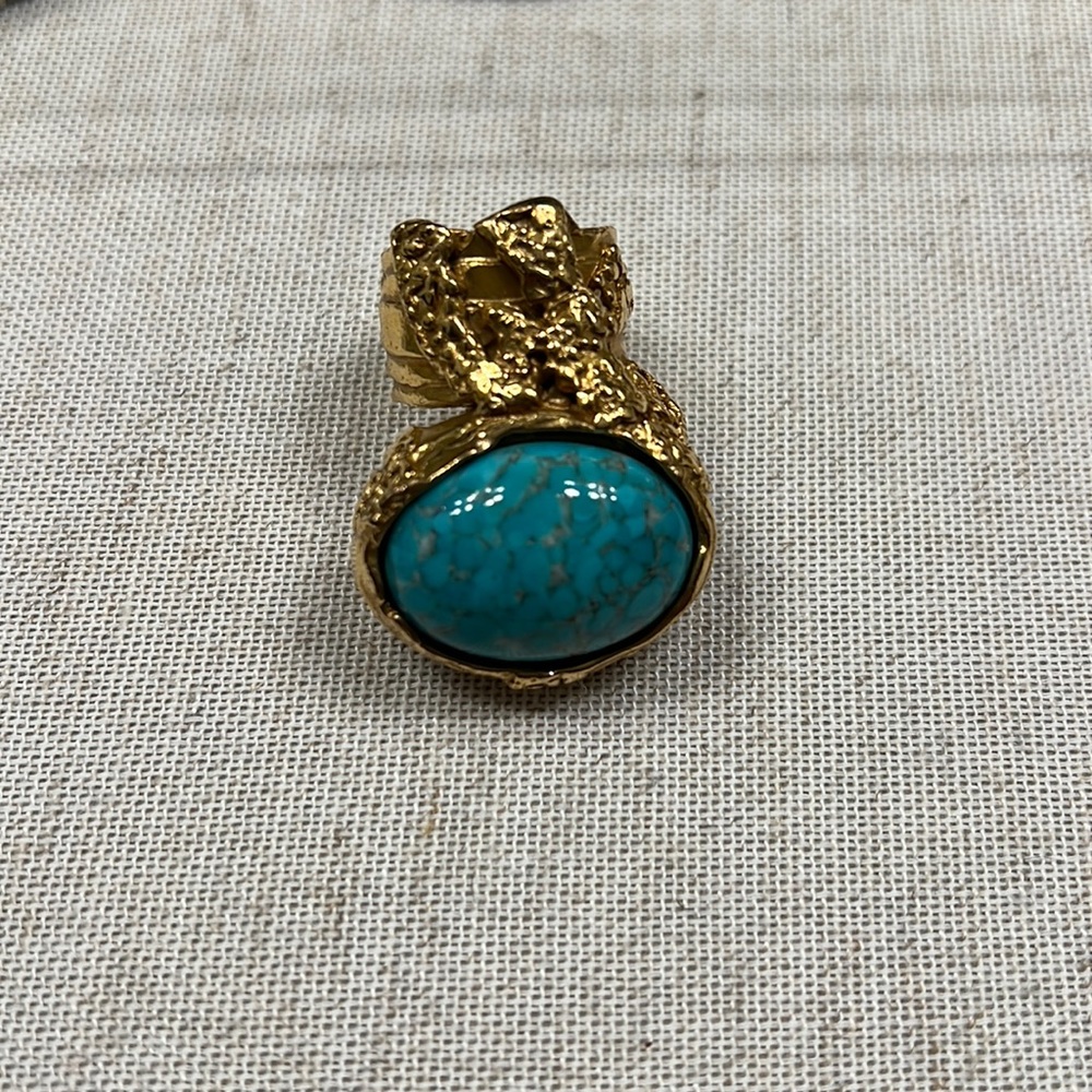 YSL Arty ring in turquoise. Size 7. Like new condition!